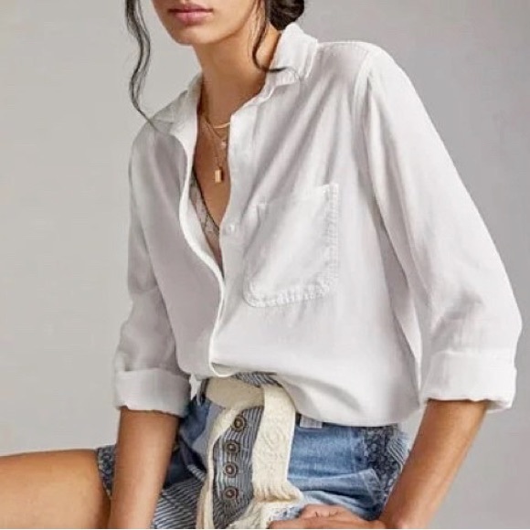 cloth & stone Tops - Cloth & Stone Button Down High Low Hem Shirt Tencel White Blouse Sz S
